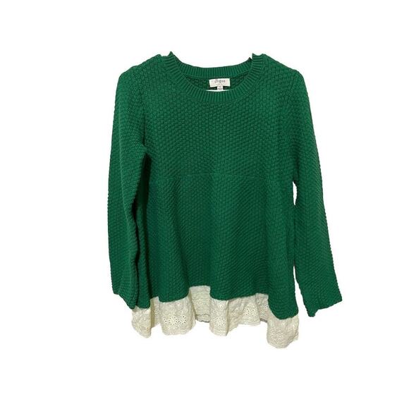 UMGEE empire babydoll Eyelet Trim Sweater Kelly Green Cottagecore Prarie Small - Picture 1 of 7